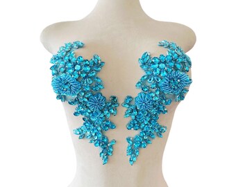 1 Pair Luxurious Rhinestone Beaded Patch,Evening Dress Colorful Pearl Embroidery Chest Lace Applique