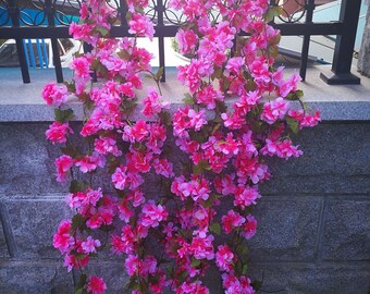Artificial Cherry Blossoms Vine Hanging Decoration,Fake Peach Flower Rattan for Wedding Decor
