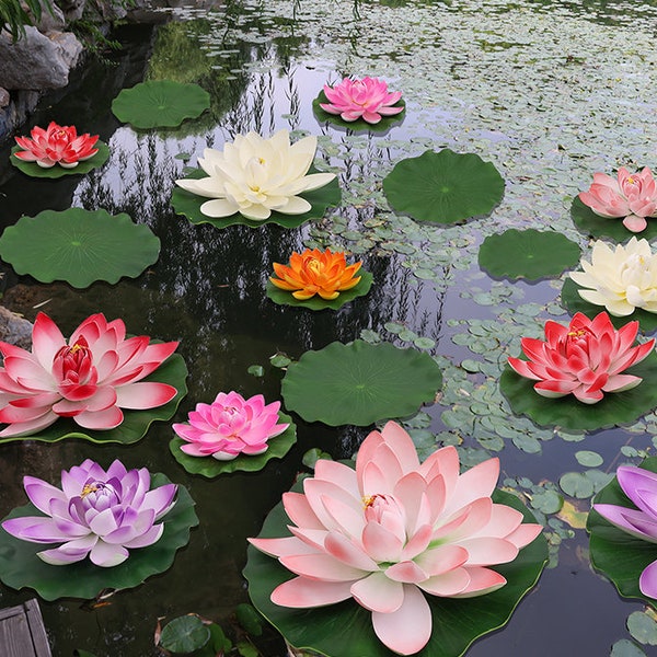 Artificial lotus floating in the pool, Lotus leaf fish tank decoration, fake Lotus and leaves