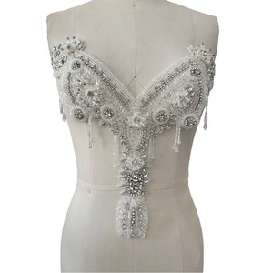 Luxurious Rhinestone Beaded Applique Patch, Handmade Wedding Bridal Dress Bright Diamond Applique Prom Dress L Lace Accessories