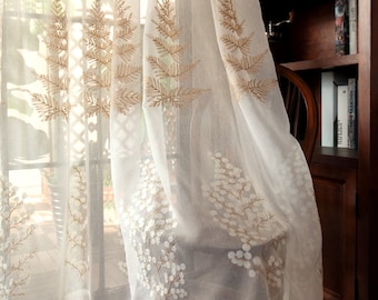 White Yarn Floral Embroidery Lace Fabric,Curtain Flower Thin Tulle Fabric(106" Height)
