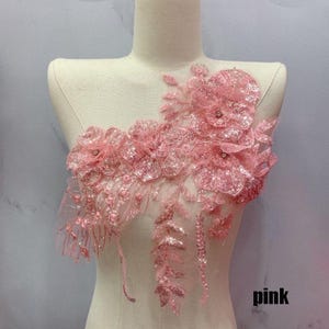 Solid Flower Embroidery Sequin Patch, Big Size Wedding Dress Beading Lace Applique