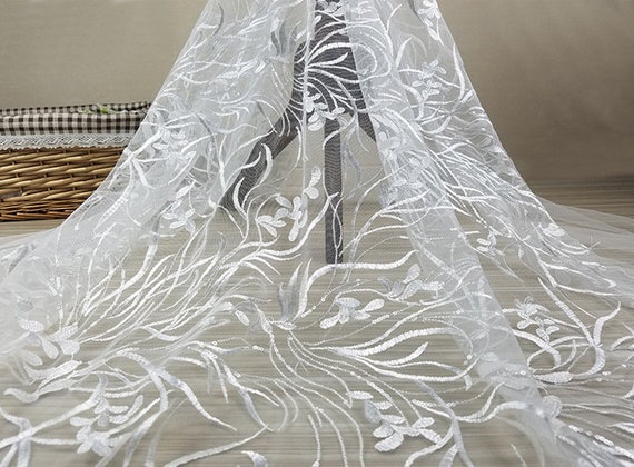 white gauze flowers embroidered dress