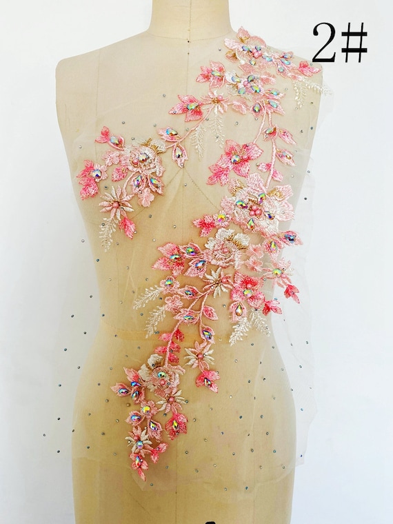 4 Patch Ricamo Fiori In Pizzo Dorato - Per Abiti Da Sposa, Costumi, Riparazioni Cucito Fai Da Te - Foto 3