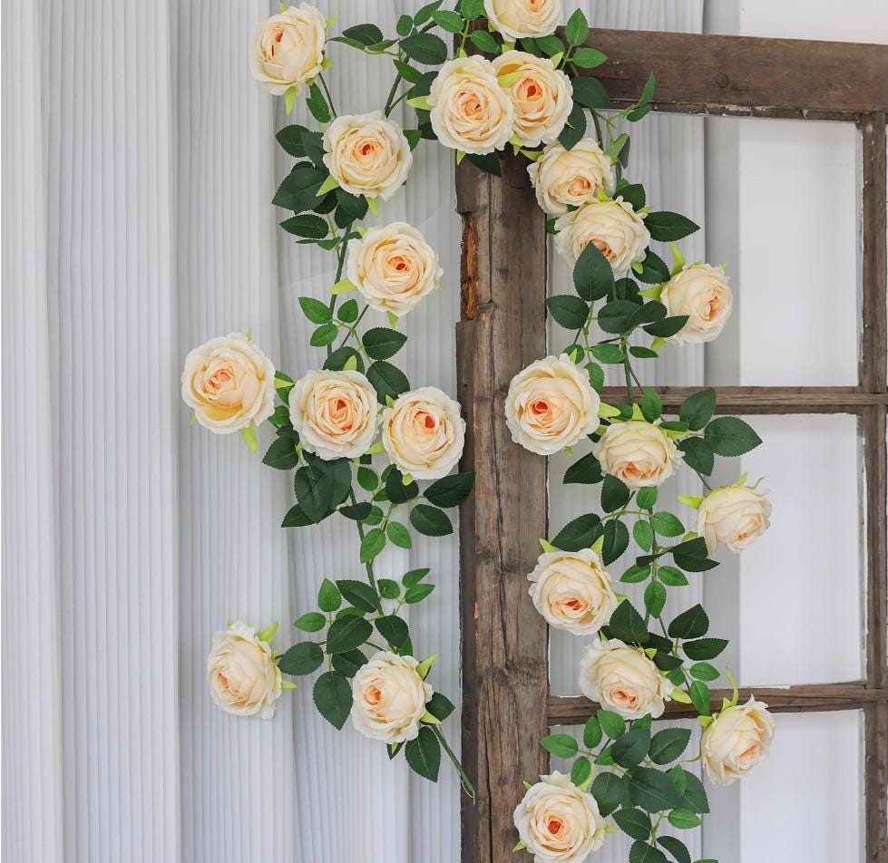 人工バラの花のつる、模造花植物ラタン杖装飾 1.9メートル - Etsy 日本
