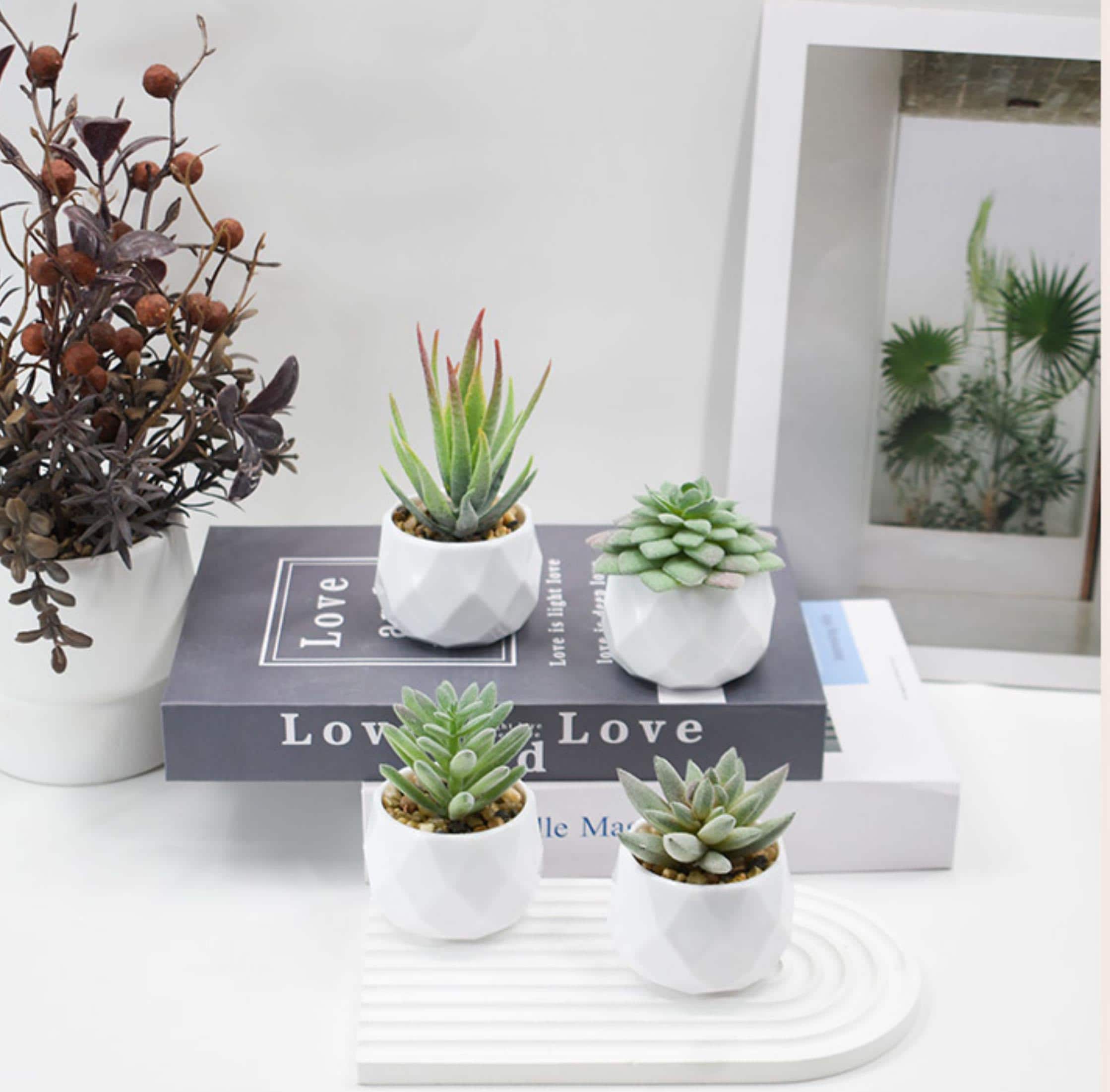 DecoratingLives Mini Pianta Artificiale In Vaso | Verde Finto Altezza 25 Cm | Viola | Plastica Ecologica | Decorazione Casa Ufficio - 3