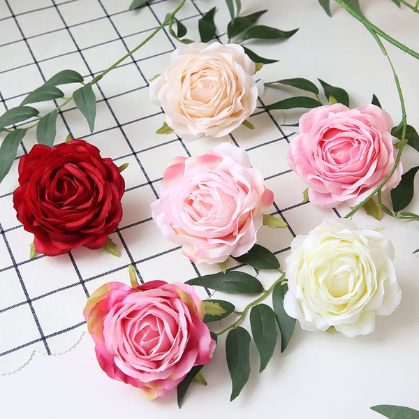 Silk Flower Heads Rose Flowers Quality Bulk Wholesale Big Peony Heads Artificial Flower 9cm Rose For Wedding Party Decor Craft Flower