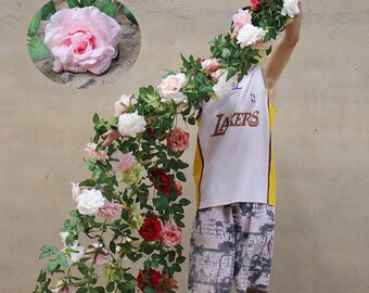 Decorazione di appendere la vite di fiori di seta rosa artificiale per la decorazione della parete di casa,vite di fiori di rosa artificiale