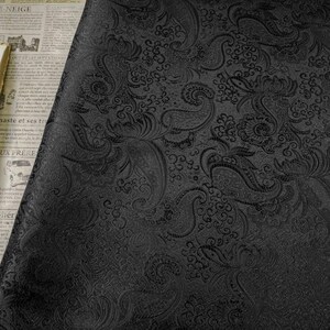 Solid Black Paisley Scroll Jacquard Fabric, Tone-on-Tone Glitter Embossed Woven Cloth for Suit, Dress ,Home Decor & DIY Sewing