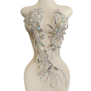 Luxurious Handmade Rhinestone Beaded Patch, Wedding Dress Bright Diamond Front Chest Big Size Lace Applique Prom Dress Lace Accessories