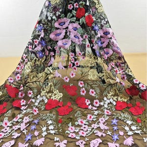 1 Yard Luxuriöse Floral Gestickte Spitze Stoff für Kleid, Schwarze Gaze Abendkleid Spitze, Hochzeit Brautkleid Spitzenstoff, Spitzen Zubehör