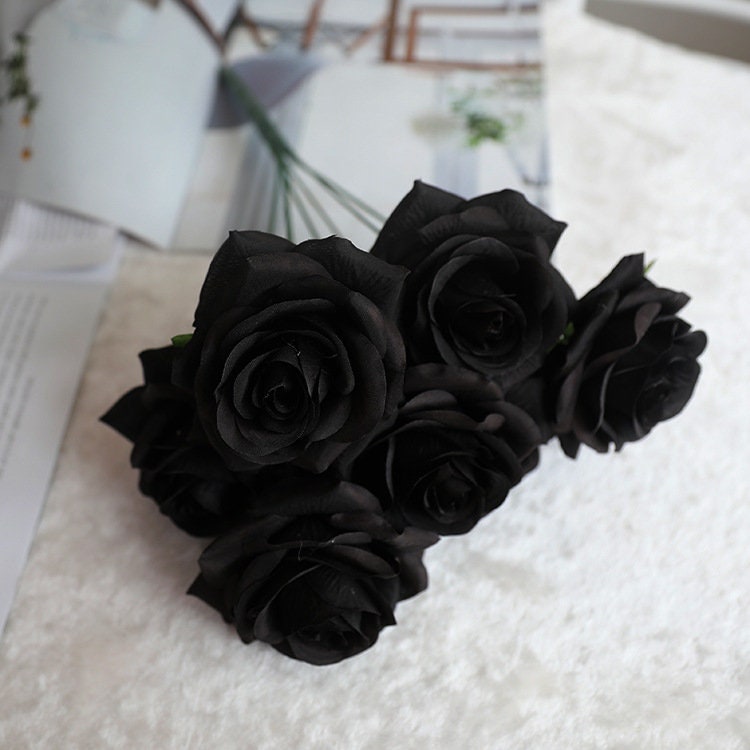 BLACK Rose Buds Bush Artificial Silk Flowers 25 Bouquet 24-1985