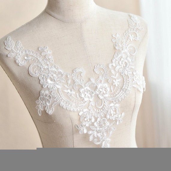 White embroidery Lace Applique Patchbridal lace Etsy