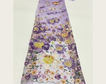 Gaze Floral gestickte Spitze Stoff, bunte Blumen Stickerei Tüll für Abendkleid
