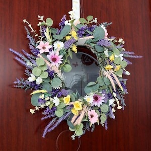 19 inch Artificial Purple Lavender Wreath, Front Door Rose Wreath,Shop Door Hanging Decoration wreath
