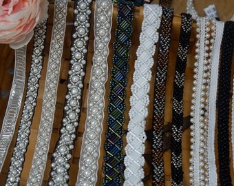 Beading Lace Fabric for Wedding Dress,Sew-on Pearl Rhinestones Lace for Prom Dress,Hearwear,Belt Clothes Lace Accessorie