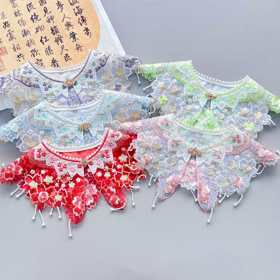 Multicolored Flower Embroidery Lace Collar Patch,fake Collar