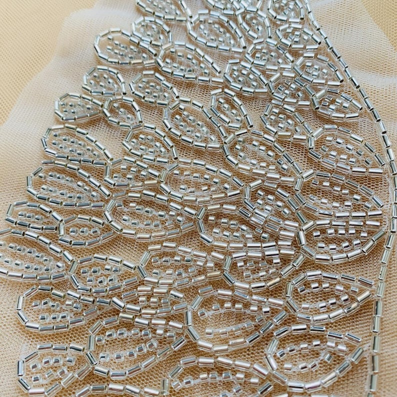 2 pieces Solid Flower Embroidery Lace Applique Patch, Off White Wing bridal Dress lace applique, Prom Dress Embroidered Appliques image 4