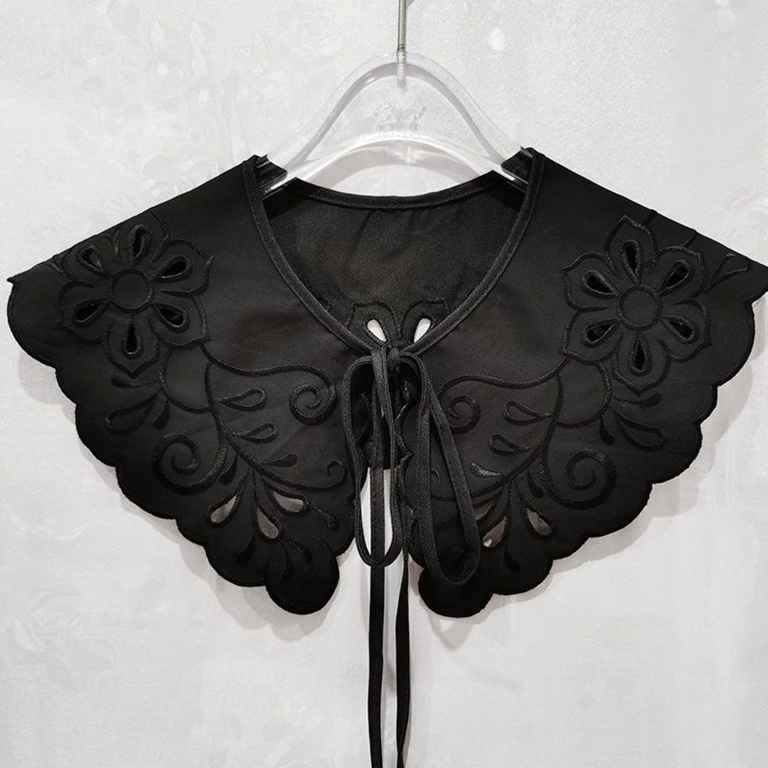 POL Embroidered Floral Collared Neck Womens Shirt Scalloped Edges