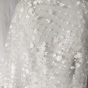 White Gauze Floral  Embroidery Lace Fabric for Wedding Dress,Bridal Veil Flower Tulle Fabric