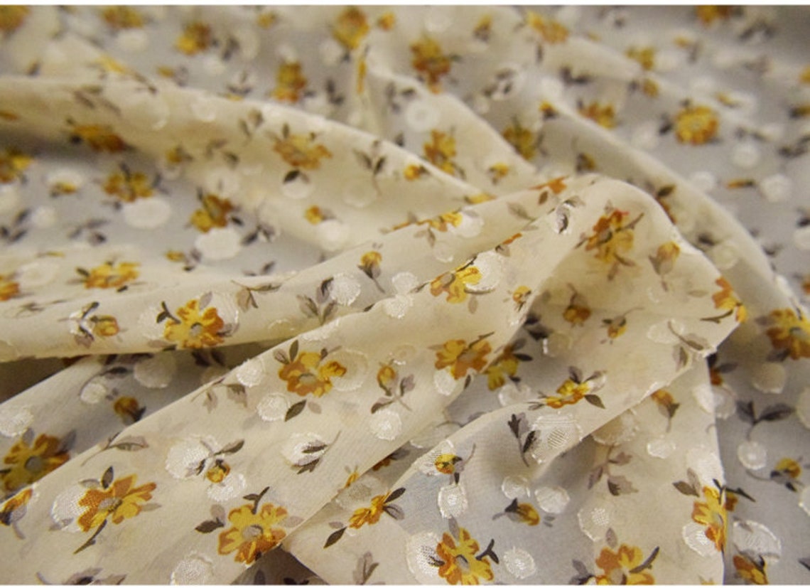 High Quality Elegant Yellow Floral Silk Chiffon Clothing Etsy