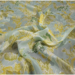 High quality yellow green  artistic Floral chiffon Clothing Fabric, Silky Chiffon printed Fabric for Dress ,shirt, nightgown floral fabric