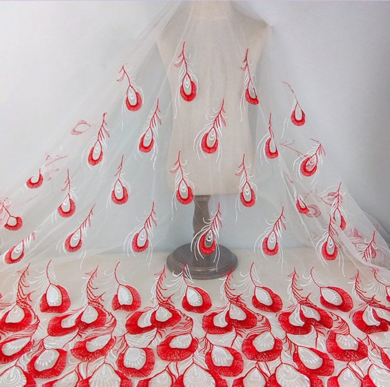 Bridal Dress Lace,Formal Dress Fabric Multi-colored High Grade Luxurious Gloral Peacock Rmbroidered Lace Fabric for DIY Dress,Wedding Lace