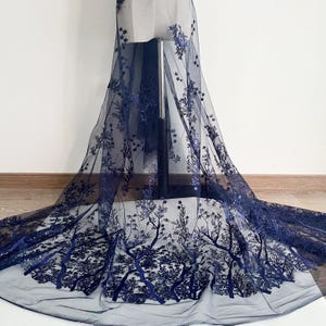 1 Yard Floral Gestickter Spitzenstoff, Luxuriöse Hochzeit Brautkleid Schneeflocke Baum Pailletten Spitzenstoff, Abendkleid Stoff Zubehör