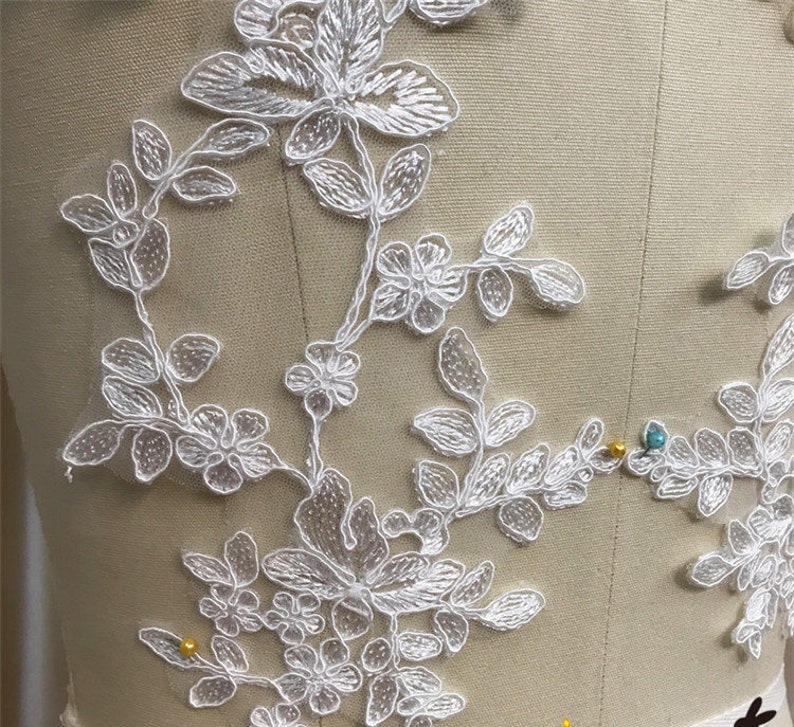 Two pieces white embroidery flower Lace Applique Patchbridal Etsy