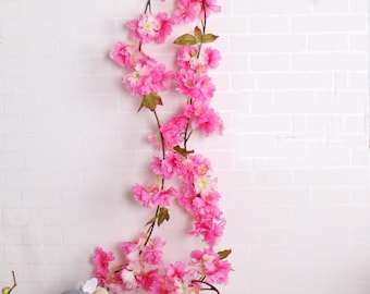 Artificial Silk Cherry Blossoms Flower Vine Hanging Decoration,Fake Flower Rattan For Wedding Decor