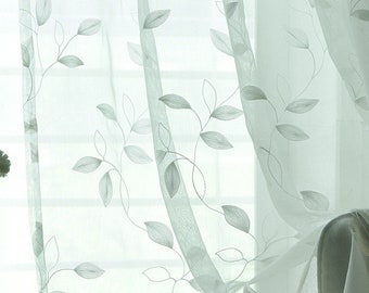 White Floral Embroidery Lace Fabric,Curtain Think Cotton Linen Leaf Flower Fabric  Height 106"