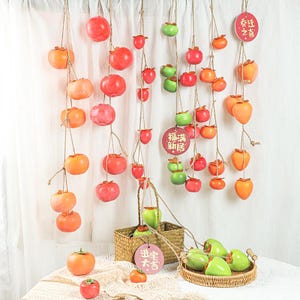 Artificial Persimmon String for Home Decoration,Fake Fruit yellow Red Green Persimmon