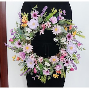20 inch Artificial Purple Daisy Flower Wreath, Spring Front Door Wreath,Shop Wreath Decoration on the Door ,Wall Hanging Flower