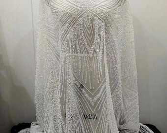 1 Yard Beaded Embroidered Flower Lace Fabric for Wedding Dress, Luxurious Sequin Lace, Evening Dress Beading Lace Fabric,Lace Accessories