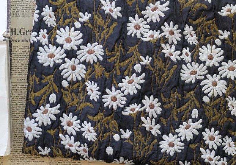 1 Yard Elegant Vintage Solid Floral Brocade Clothing Fabric High Grate Relief Romantic Flower Pattern Satin Fabric for Dress Skirt Suit Coat image 3