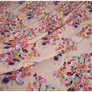 Elegant Pink Floral Silk Chiffon Fabric High Quality Smooth Spring Summer Floral Fabric For Dress Shirt Skirt Clothes Fabric