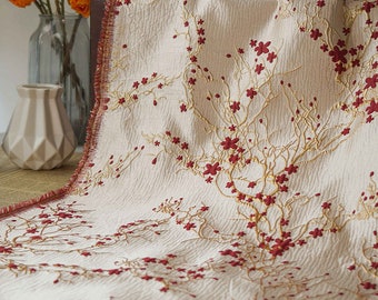 Tissu de vêtements en brocart floral solide de 1 mètre de haute qualité, tissu en relief vintage Gold Line pour robe, costume, Cheongsam. Décoration de la maison Tissu