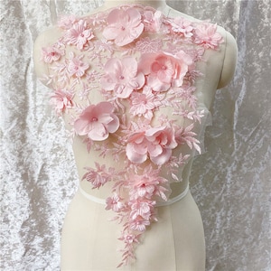 White Blue Pink Beading Rhinestone 3D Solid Flower Lace Applique Patch,bridal lace applique,Embroidered Appliques for dress,clothes