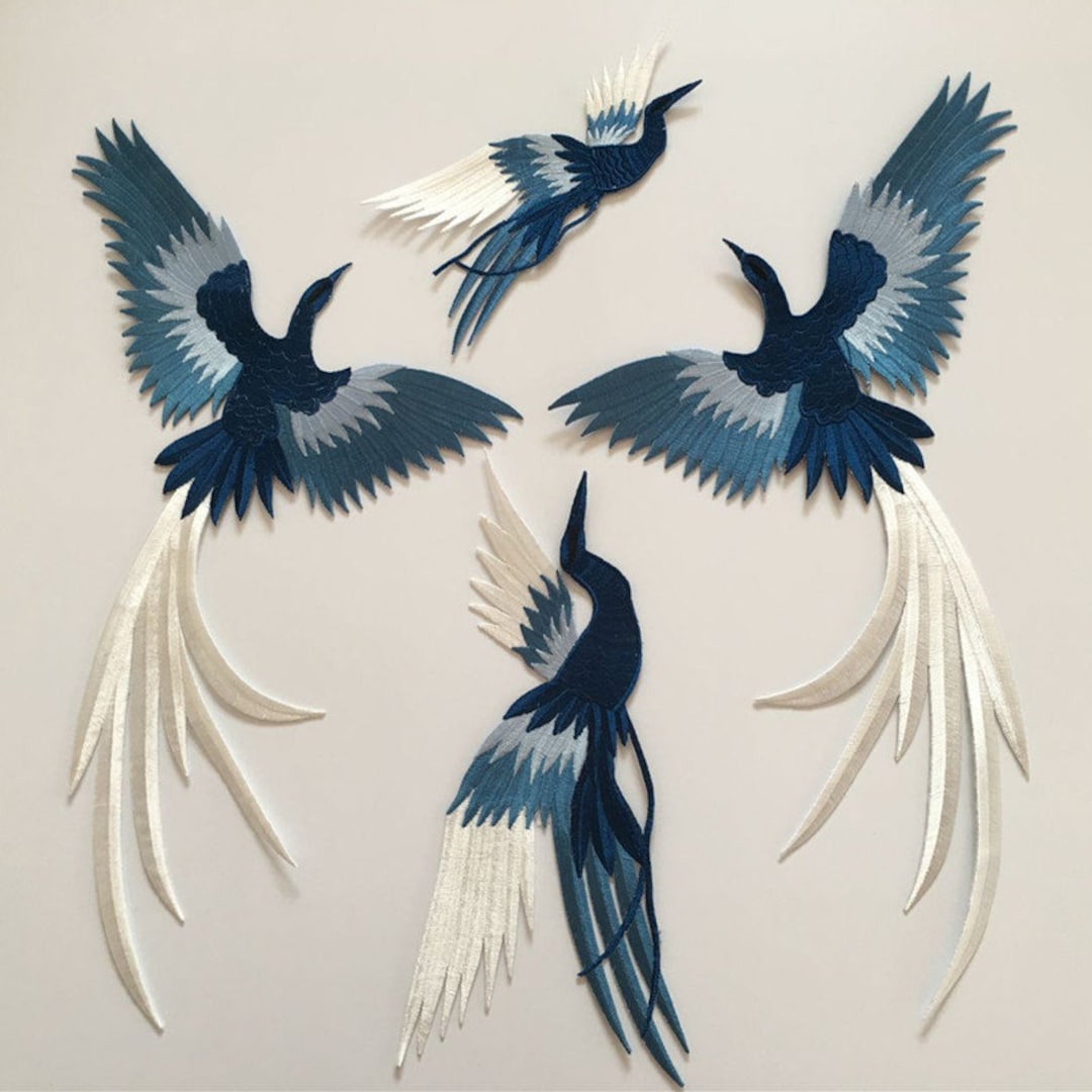 1Pc Bird Phoenix Peacock Cran Borduurwerk Bloem Kant Stof Patch Diy Kleding Reparatie Badge Naai Patches Voor Kleding-Stijl 20 Bruin,1 Stuk