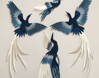 4 pieces set iron-on Phoenix Bird Patch,Embroidery Crane Appliques for Clothes