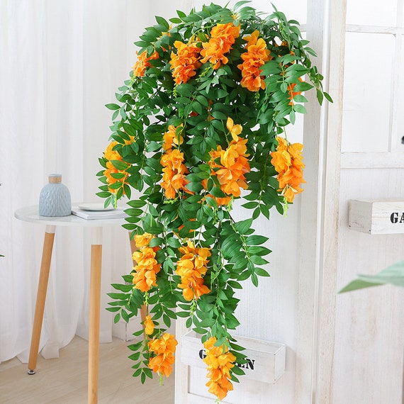 Artificial Silk Wisteria Flower Vine Wall-mounted,Simulated Green Plants Vine Outside Wedding Decor