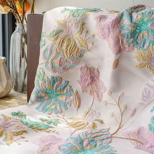 1 Yard High Quality Relief Floral Brocade Clothes Fabric, Vintage Gold Line Flower Fabric for Dress ,Suit, Cheongsam. Home Decoration Fabric