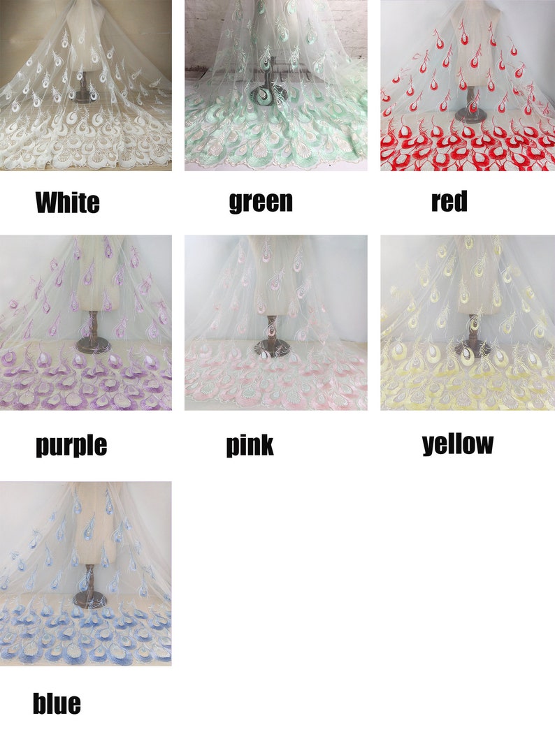 Bridal Dress Lace,Formal Dress Fabric Multi-colored High Grade Luxurious Gloral Peacock Rmbroidered Lace Fabric for DIY Dress,Wedding Lace