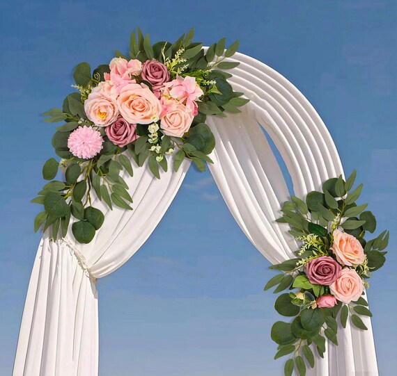 Willkommens-Schild-Pfingstrosen-Blumen-Dekoration, Hochzeit im Freien gewölbte künstliche Blumen (2 Stück Set)