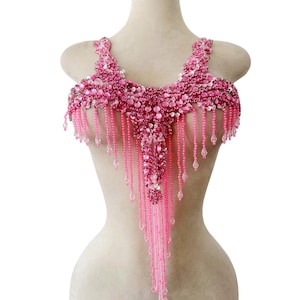 Luxurious Rhinestone Appliquéd Beaded Collar Applique Patch, Wedding Bridal Dress Bright Diamond Neck Applique Formal Dress Accessories
