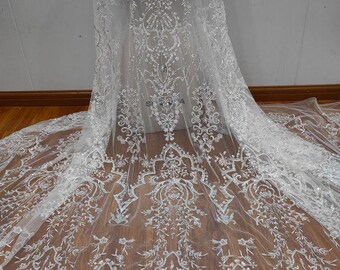 1 Yard Beading Floral Embroidered Lace Fabric for Dress, Beaded Wedding Dress Lace Fabric,Prom Dress Sequin Lace Fabric, Lace Accessories