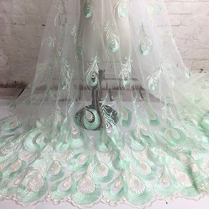 1 Yard 7 colore di alta qualità lussuoso pizzo glaciale pavone tessuto ricamato per abito fai da te, pizzo da sposa, pizzo abito da sposa