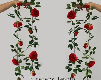 Artificial Silk Rose Flower Vine Wall Decor,Fake Plant Vines Ceiling Duct Concealment Decoration