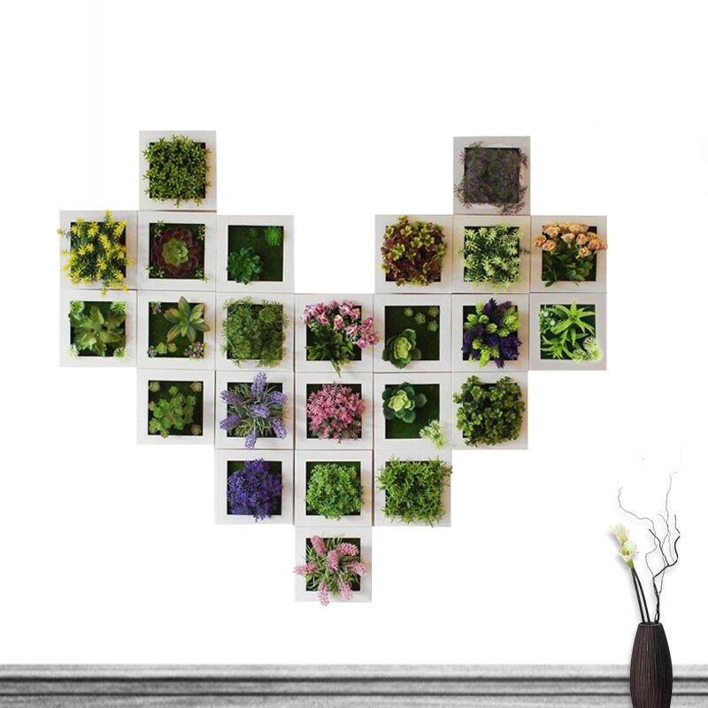 SCHAAN Plantes murales décoratives, Plantes succulentes suspendues, Cadres en Bois artificiels, Fausses Plantes Vertes pour décoration Murale intérieure D-50 cm Decoration