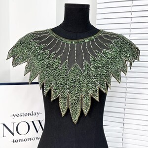 Luxuriöser Pailletten Stickerei Spitzen Kragen Patch, Abendkleid Perlen Spitze Applikation